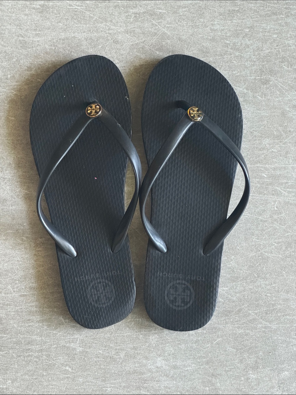 Tory Burch Black Flip Flop Sandals with Gold Logo